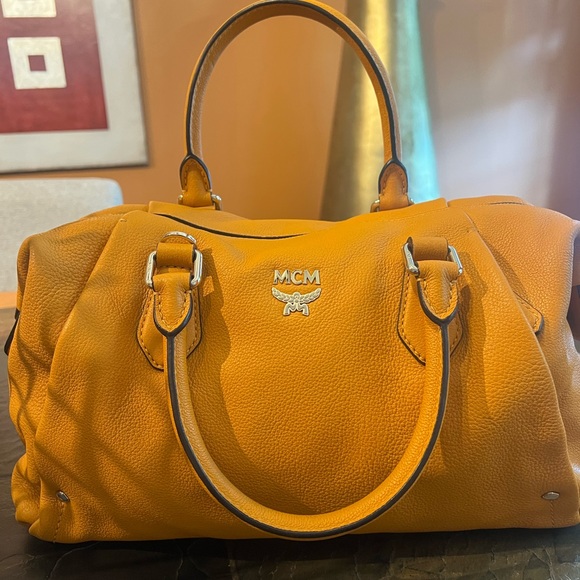 MCM Mustard Color Satchel Leather Bag - Picture 1 of 15